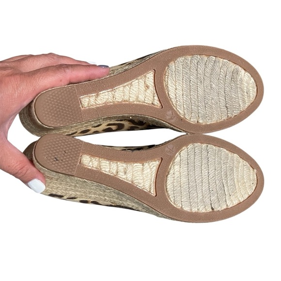 J Crew 7.5M Brown Tan Leopard Print Espadrille Canvas Slip On Wedge Heel Shoes - Picture 9 of 10